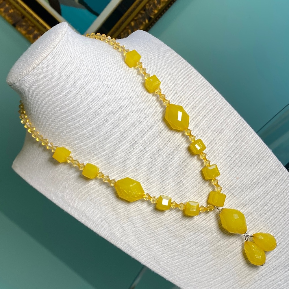 Vintage Yellow Beaded Necklace